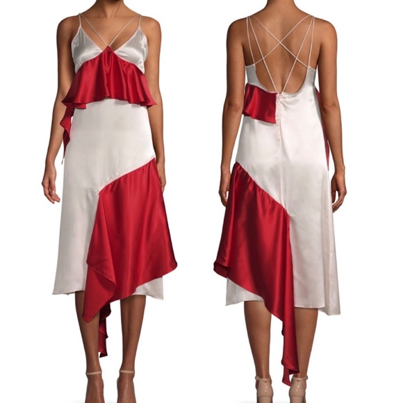 Each X Other Paris Silk Asymmetrical Ruffle Red Nude Straps Dress Sz S RRP $960 - Picture 2 of 13